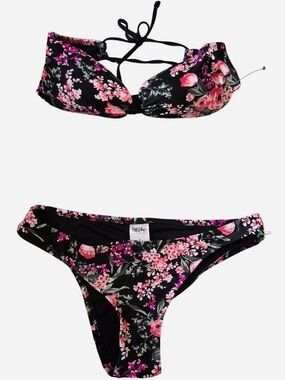 Mossimo Supply Co. Black Floral Pink Bikini Set